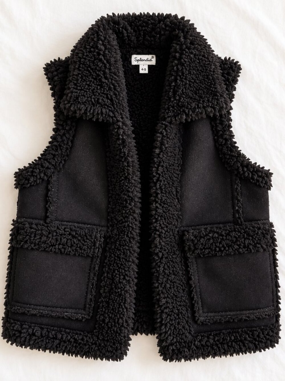 Splendid Girls Black Sherpa Faux Shearling Vest Size 4-5